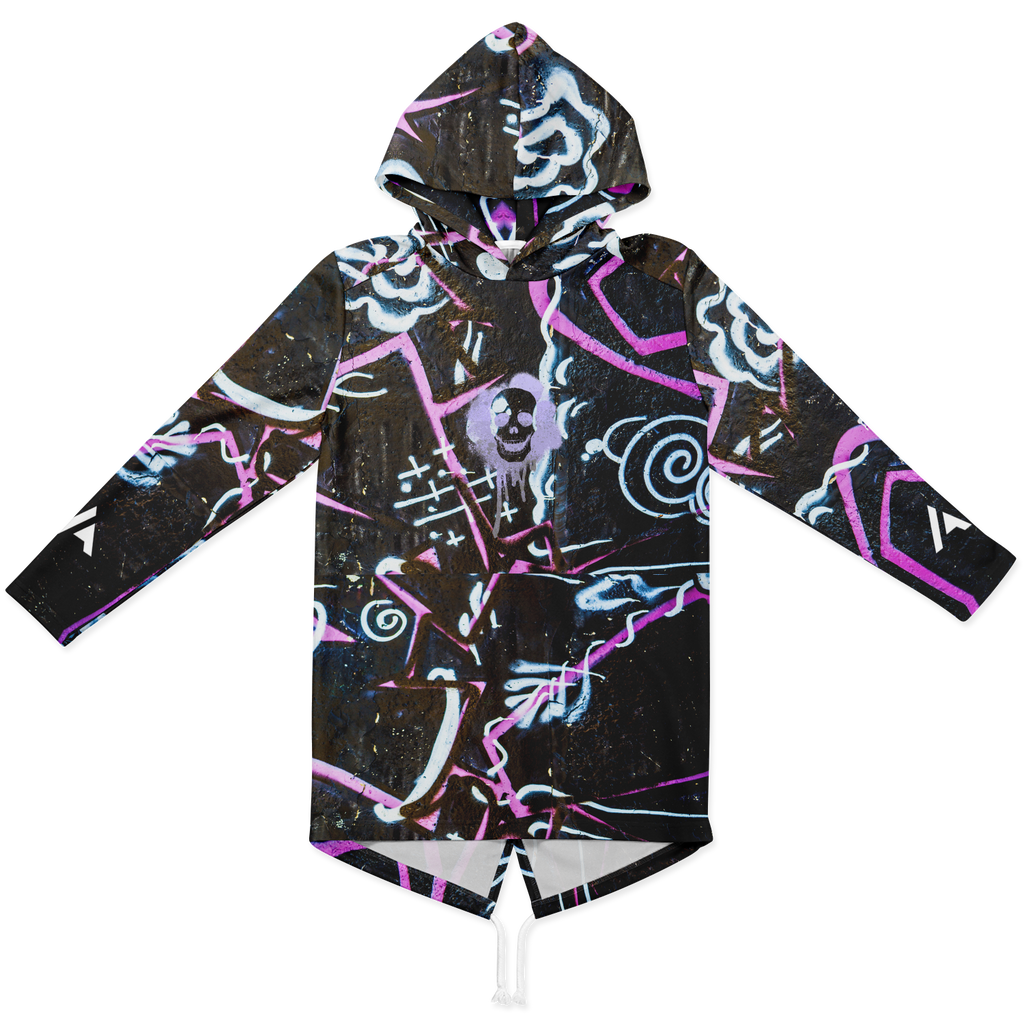 THE HORIZON HEAVYWEIGHT LONGLINE HOODIE | skull and graffiti - Arcadia Apparel