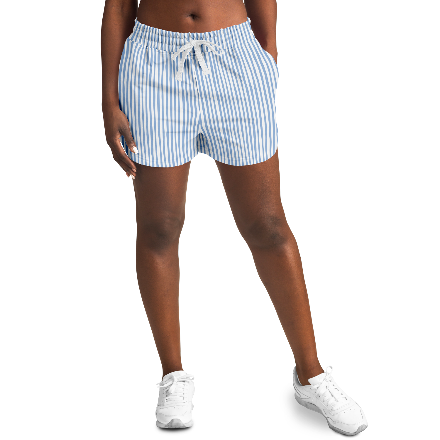 WOMEN'S SUMMIT SHORTS | vertical blue and white lines pattern