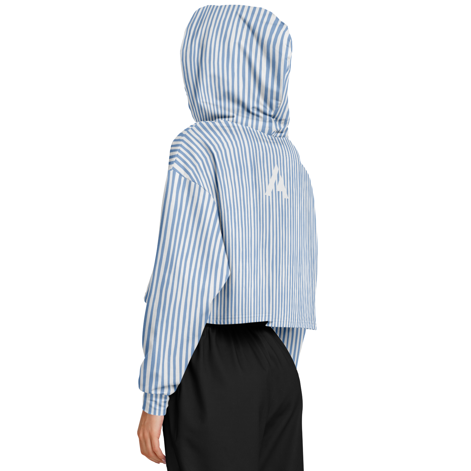 WOMEN'S SUMMIT CROPPED HOODIE | vertical blue and white lines pattern