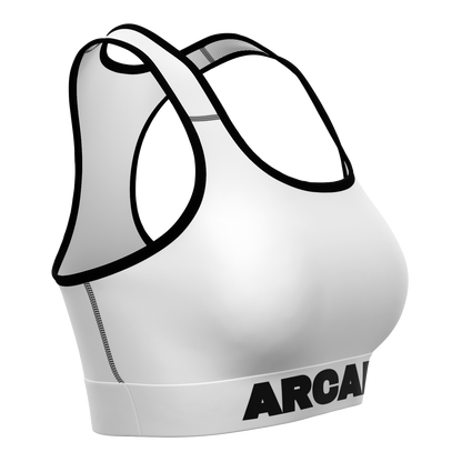 White with Black Trim Longline Sports Bra - Arcadia Apparel