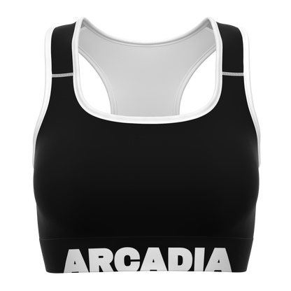 Black with White Trim Special Longline Sports Bra - Arcadia Apparel