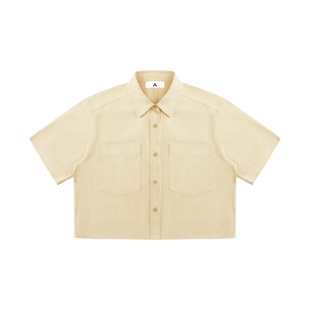 all,arcaprl,crop,short,sleeve,shortsleeve,shirt,collar,collared,100,cotton,upper,body,women,woman,womens,womans,wt0225