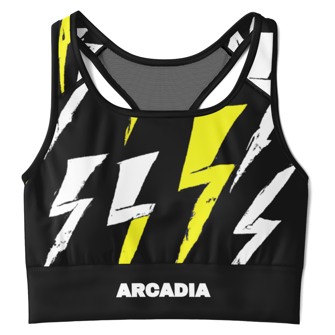 Bold Lightning Bolts Mesh Padded Sports Bra - Arcadia Apparel