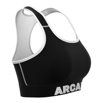 Black with White Trim Special Longline Sports Bra - Arcadia Apparel