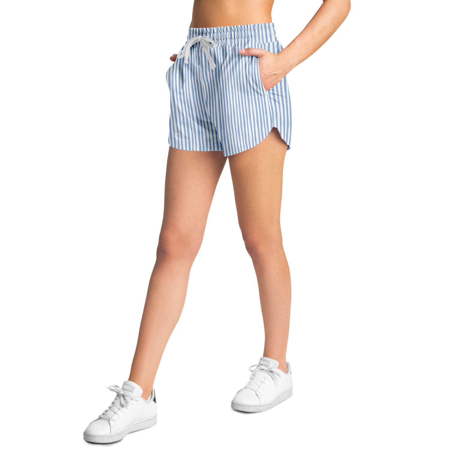 WOMEN'S SUMMIT SHORTS | vertical blue and white lines pattern