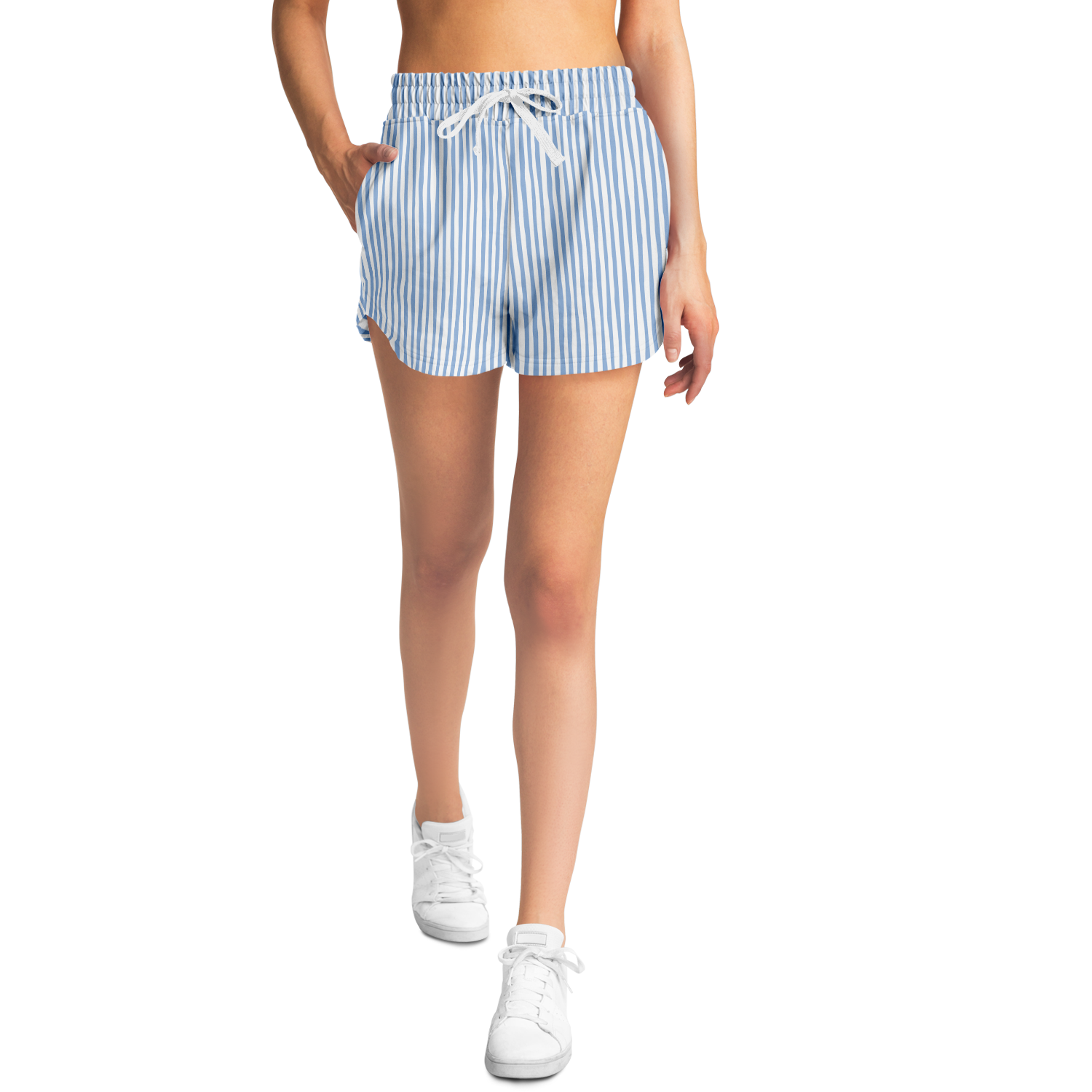 WOMEN'S SUMMIT SHORTS | vertical blue and white lines pattern