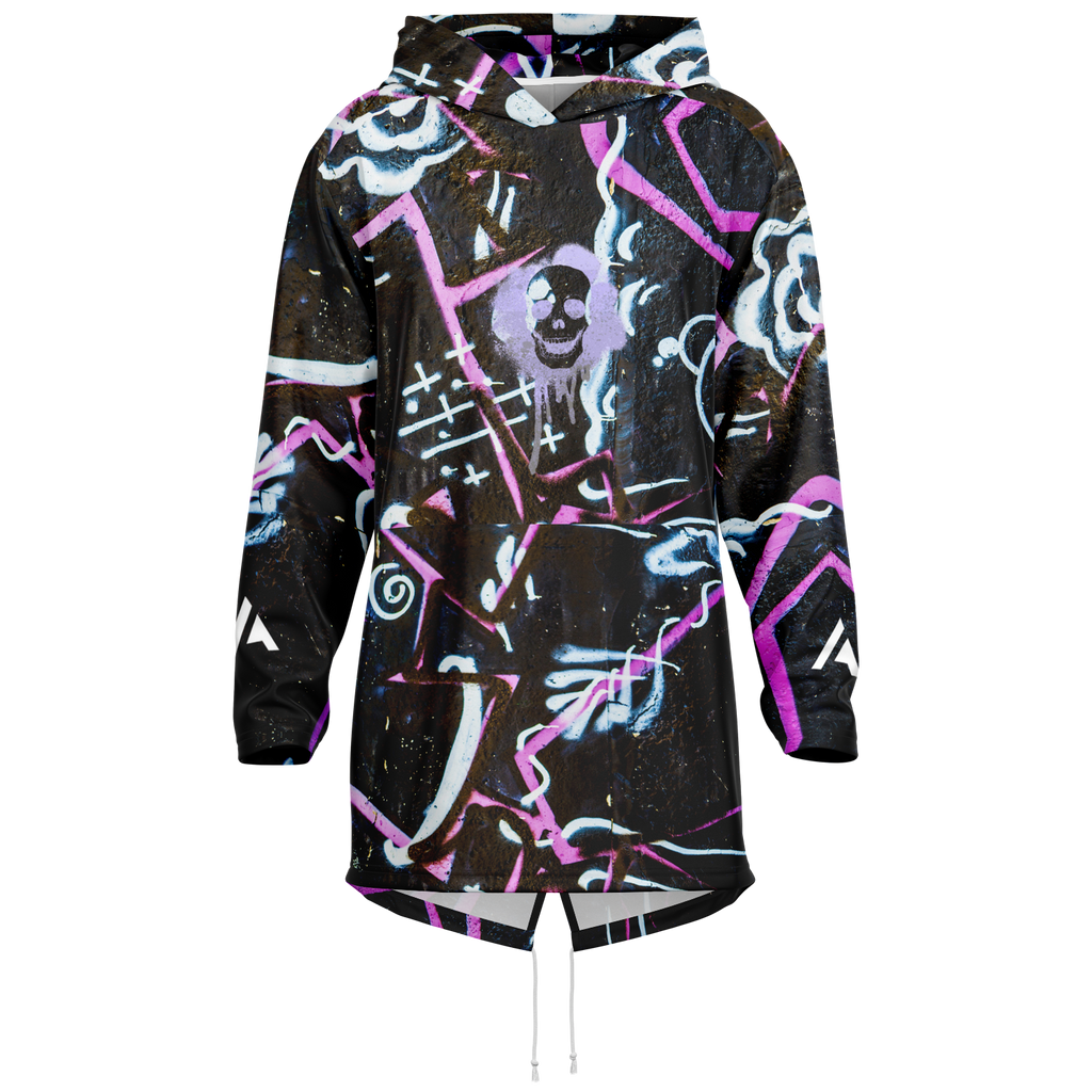 THE HORIZON HEAVYWEIGHT LONGLINE HOODIE | skull and graffiti - Arcadia Apparel