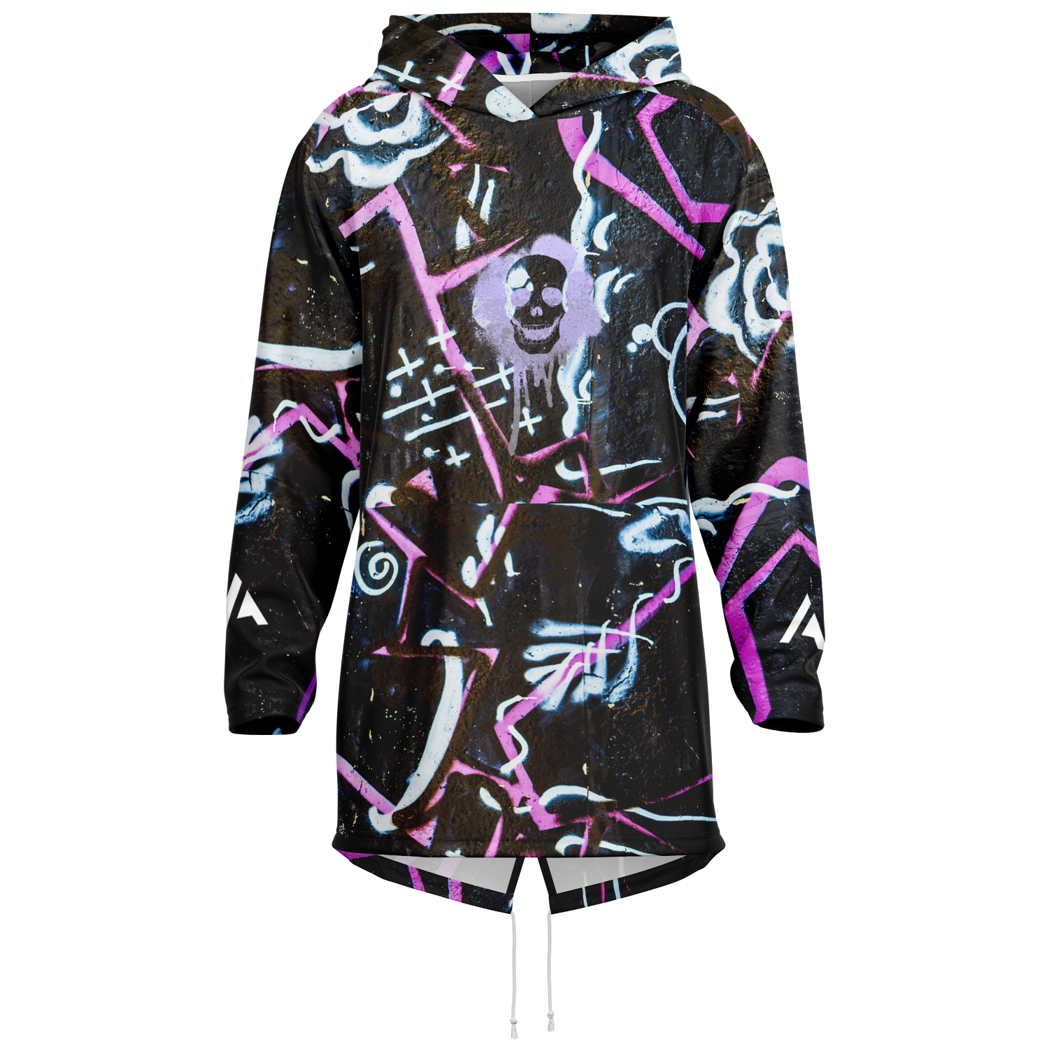 THE HORIZON HEAVYWEIGHT LONGLINE HOODIE | skull and graffiti
