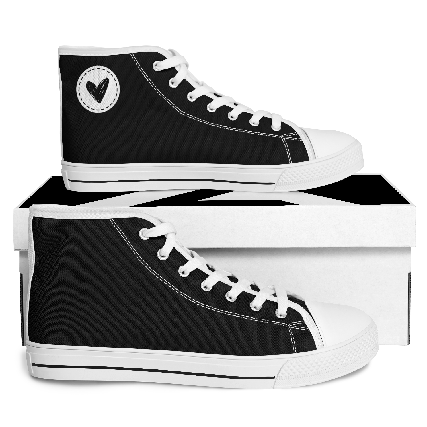N | SNEAK | high top | black heart and stitches - Arcadia Apparel