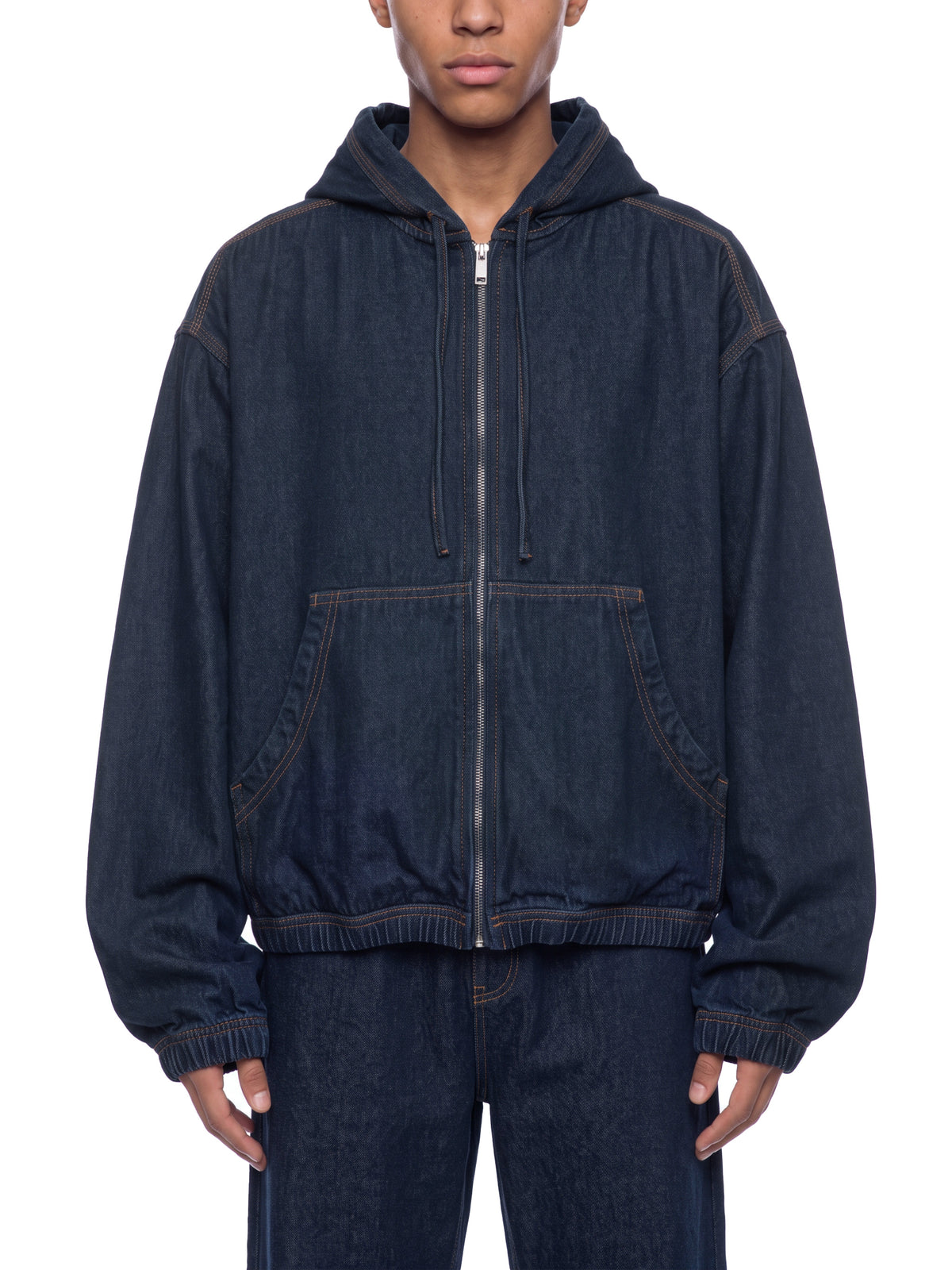 M | boxy vintage wash hooded denim jacket