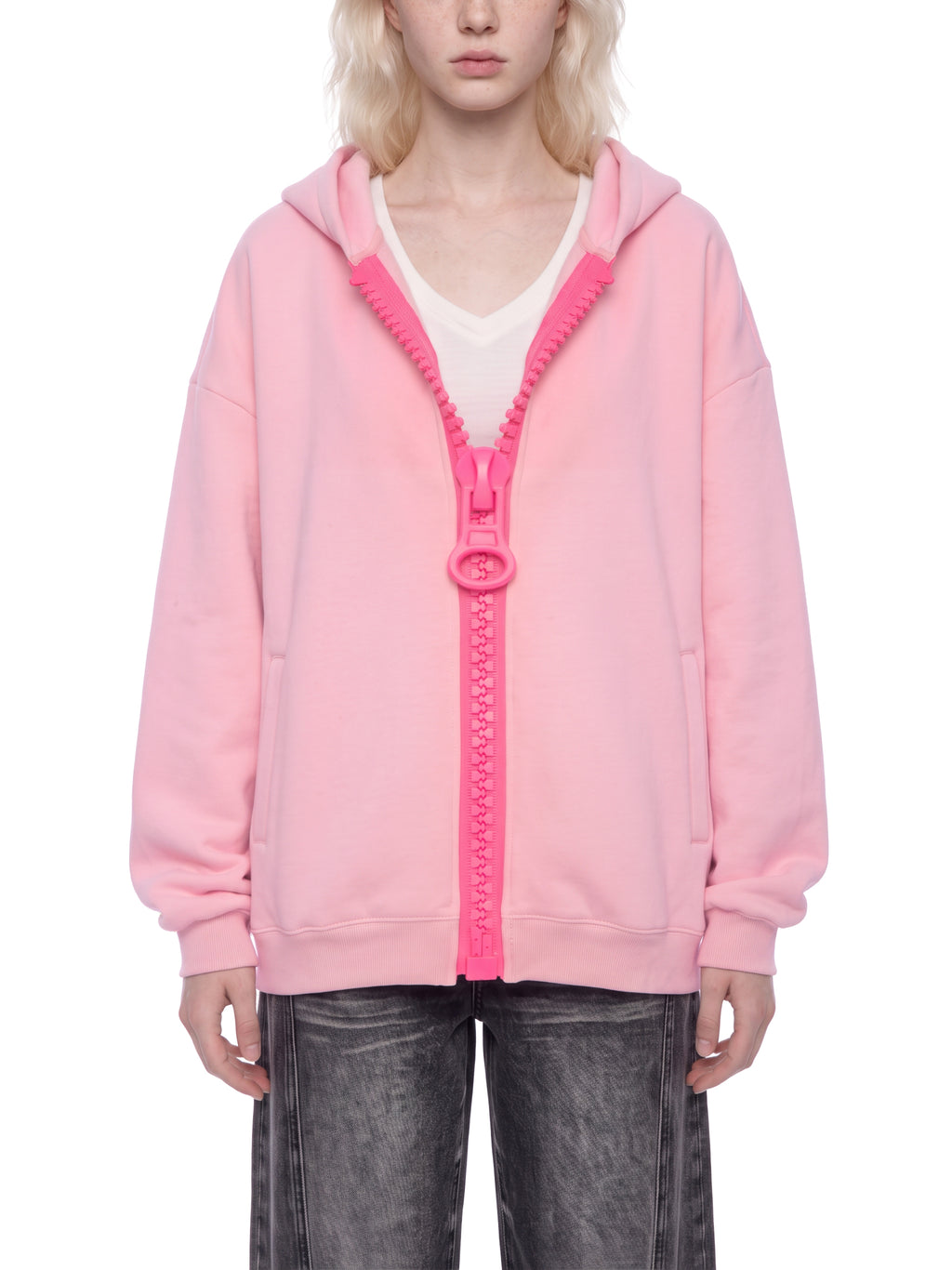 O | U oversized fleece chunky-zip hoodie