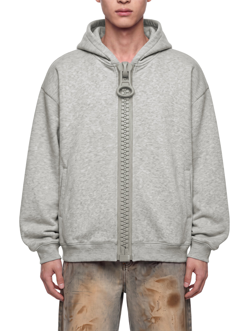 O | U oversized fleece chunky-zip hoodie