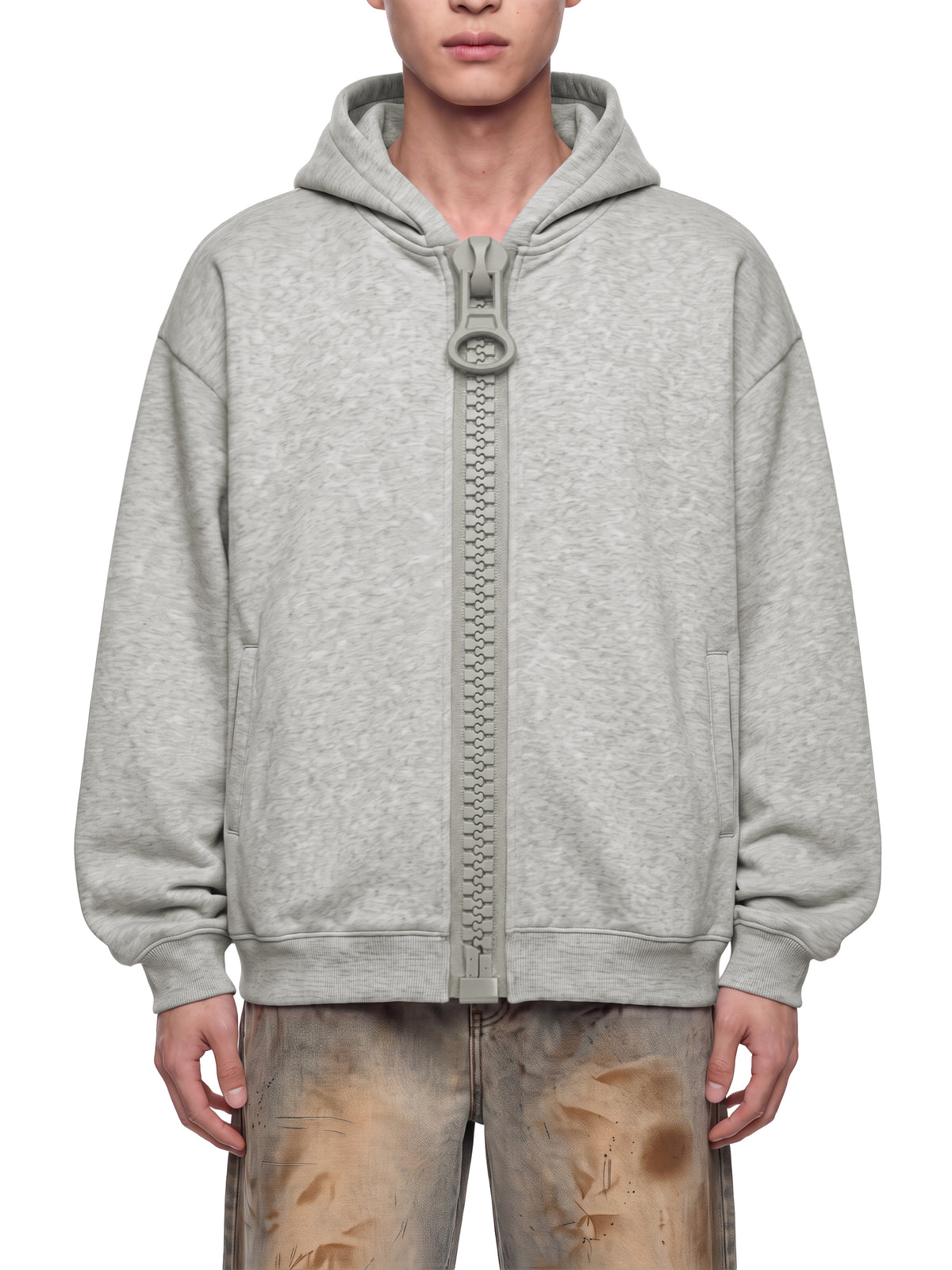 O | U oversized fleece chunky-zip hoodie