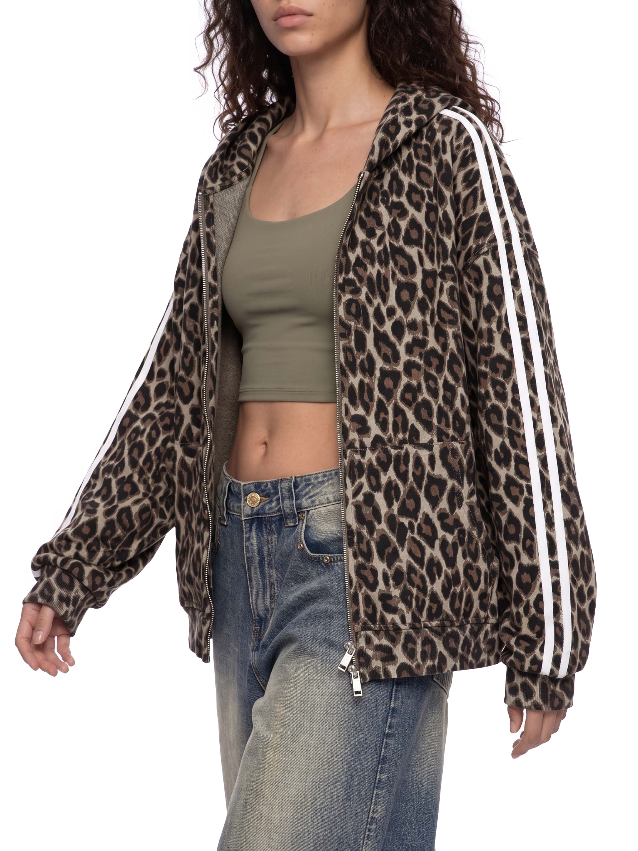O | leopard full zip hoodie