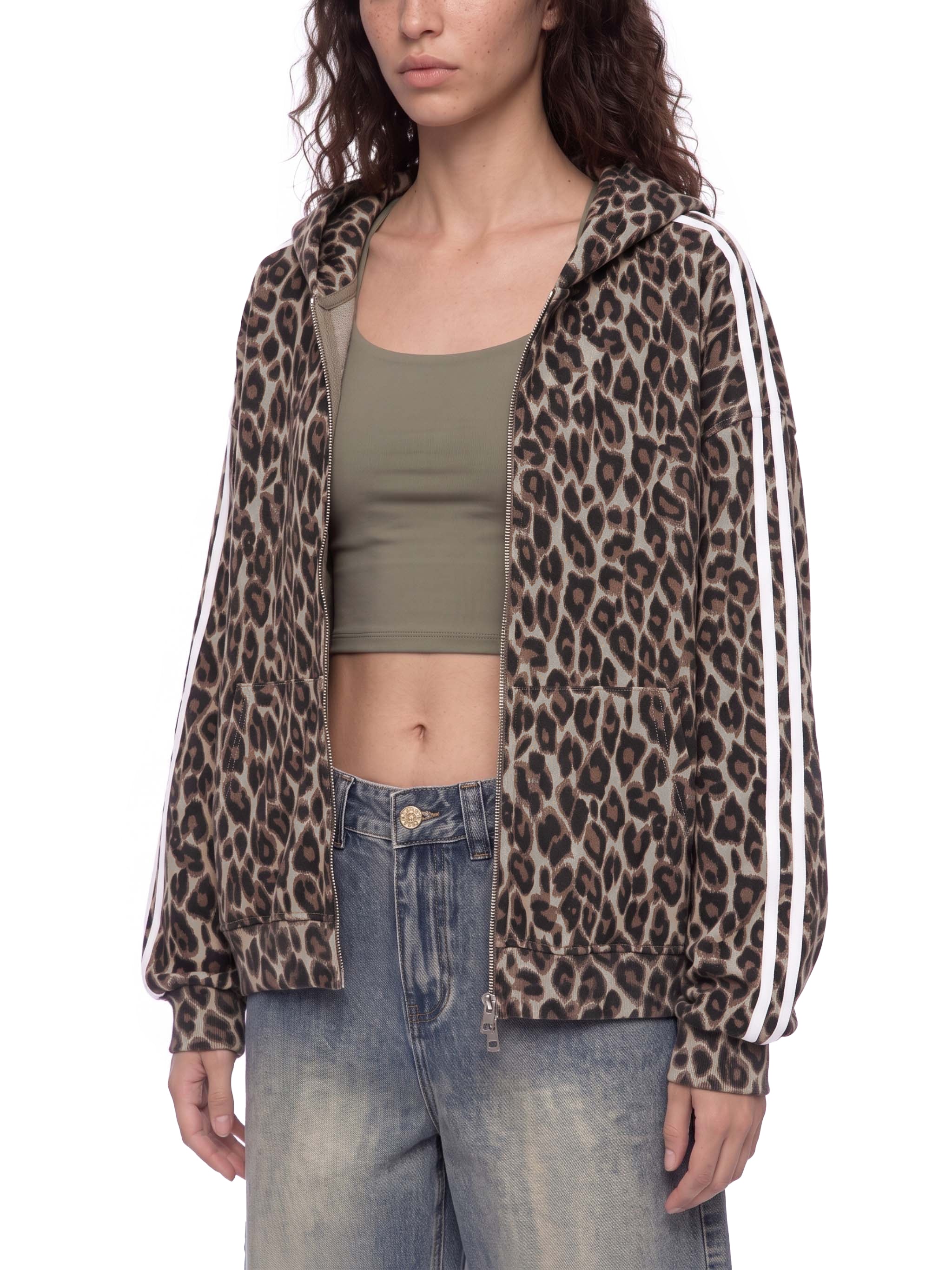 O | leopard full zip hoodie