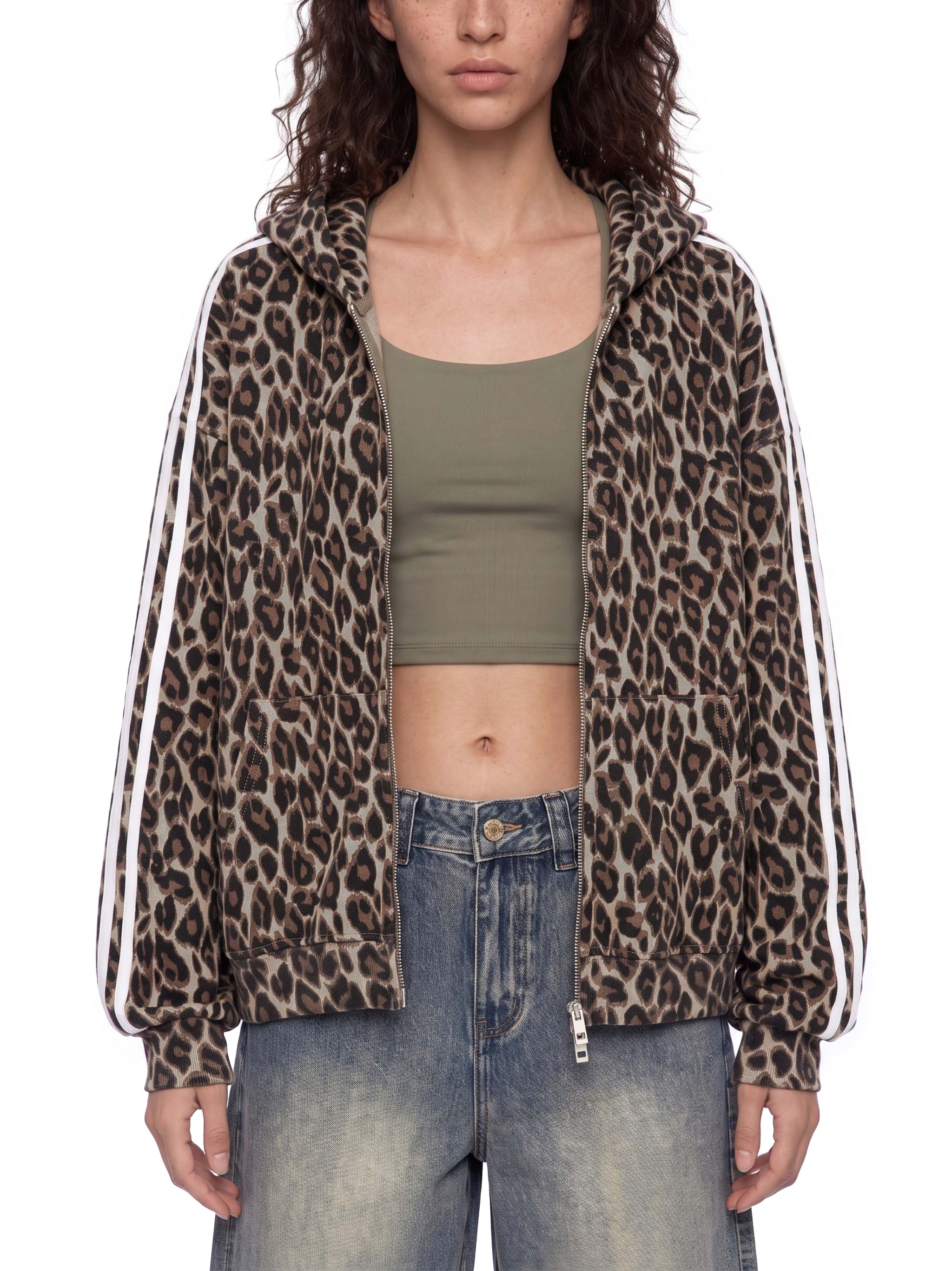 O | leopard full zip hoodie