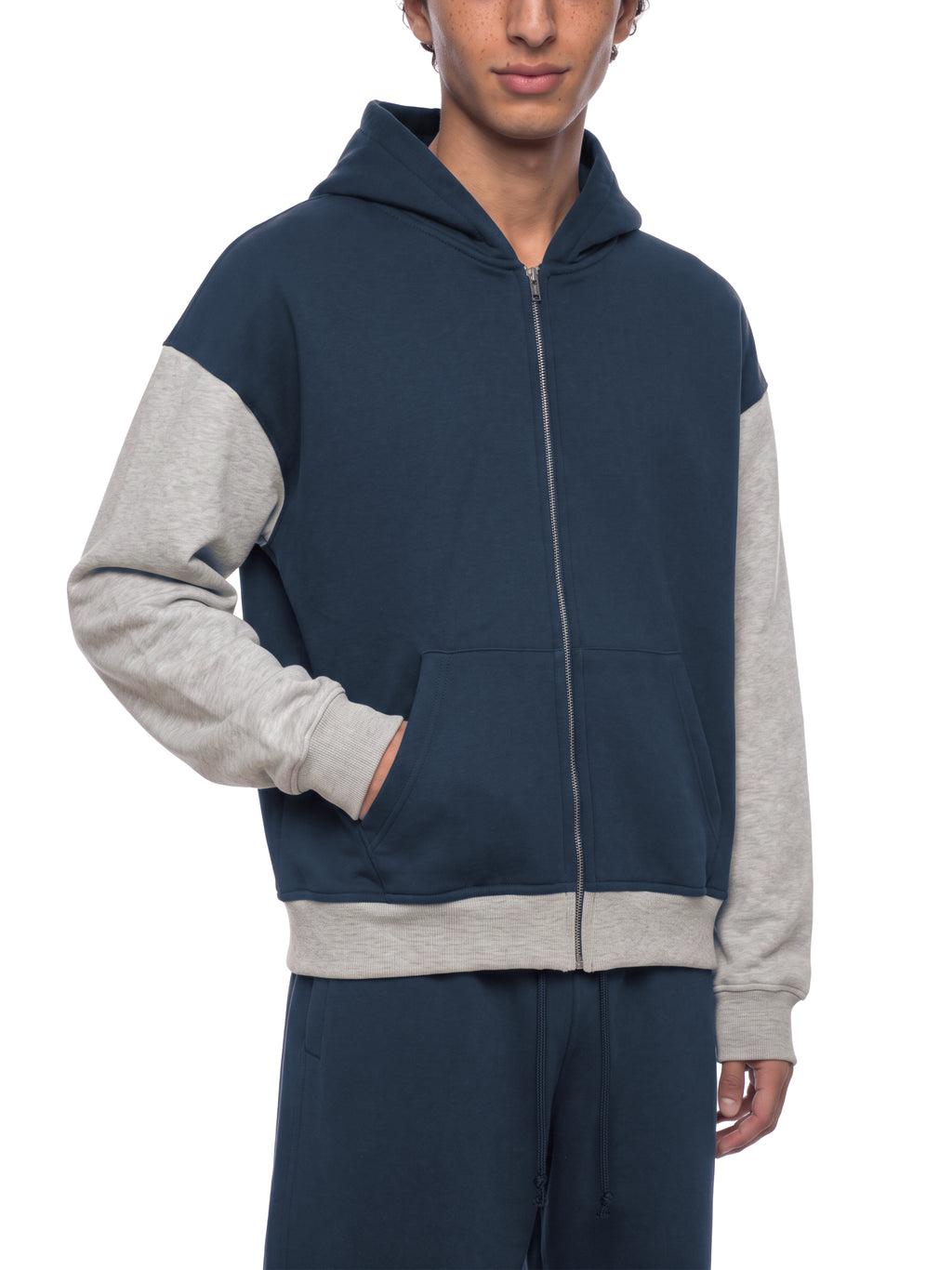 O | colour block fleece full-zip hoodie