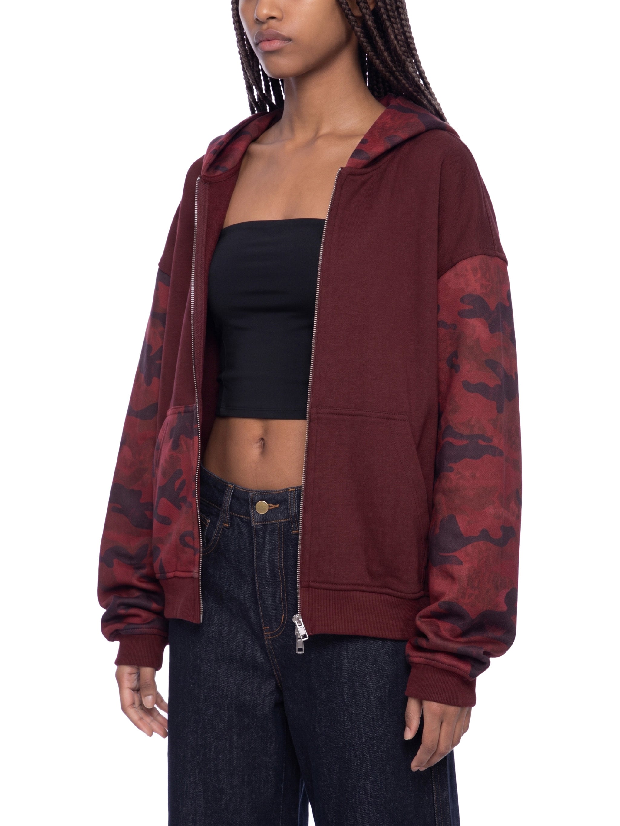 O | colourblock camo full zip boxy hoodie