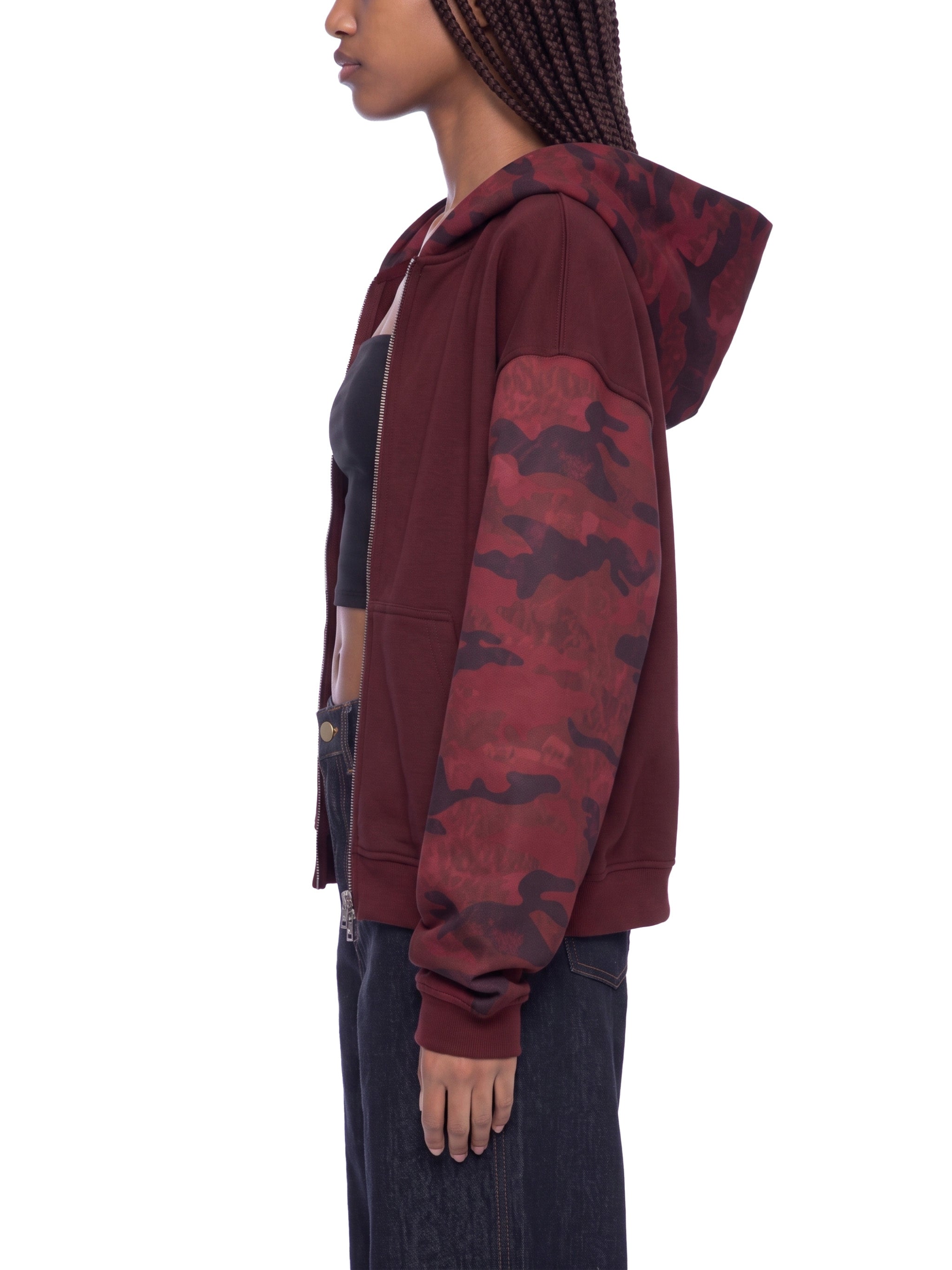 O | colourblock camo full zip boxy hoodie