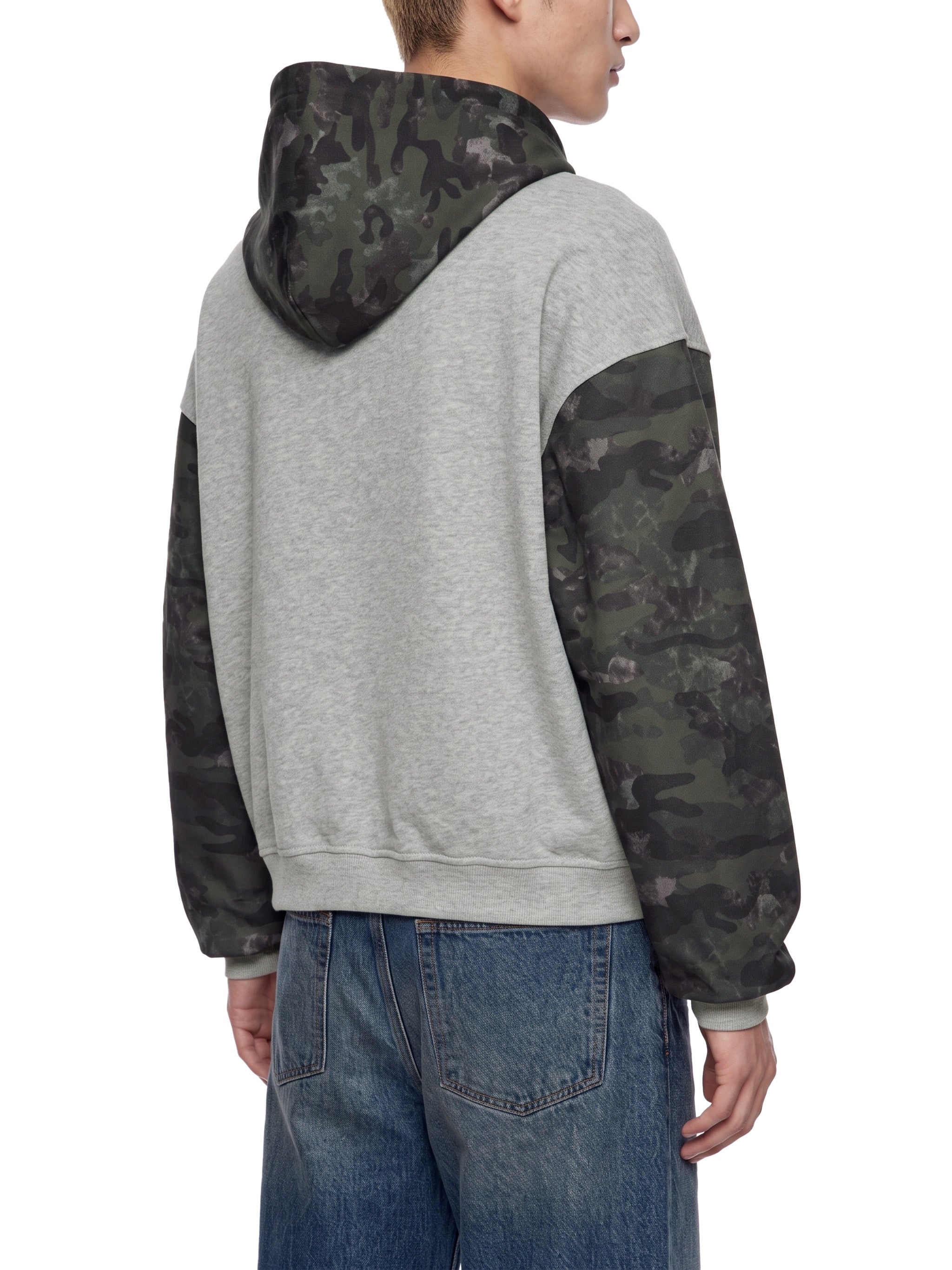O | colourblock camo full zip boxy hoodie