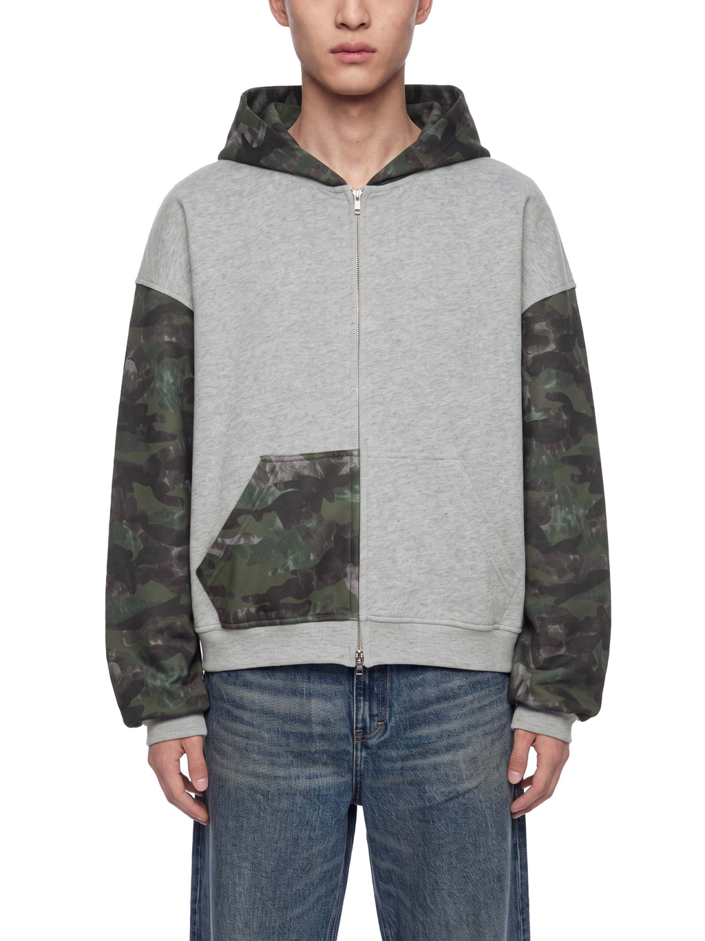 O | colourblock camo full zip boxy hoodie