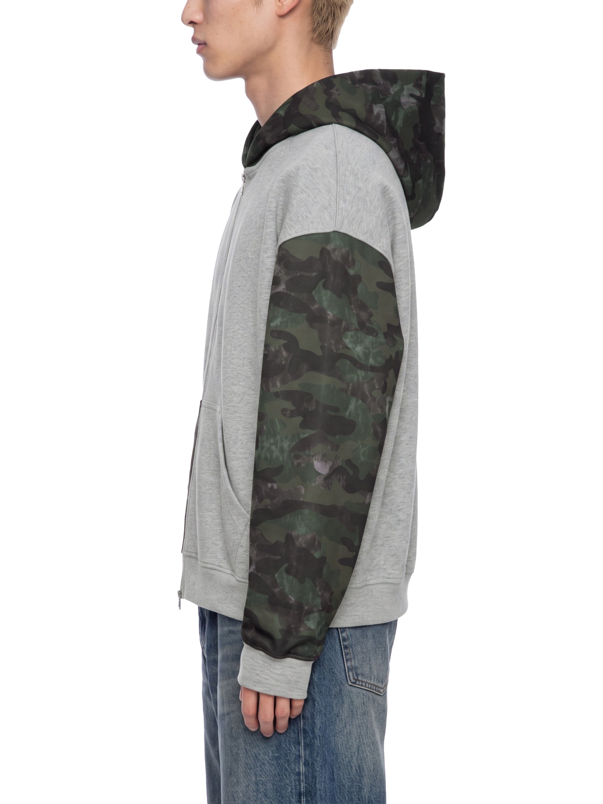 O | colourblock camo full zip boxy hoodie