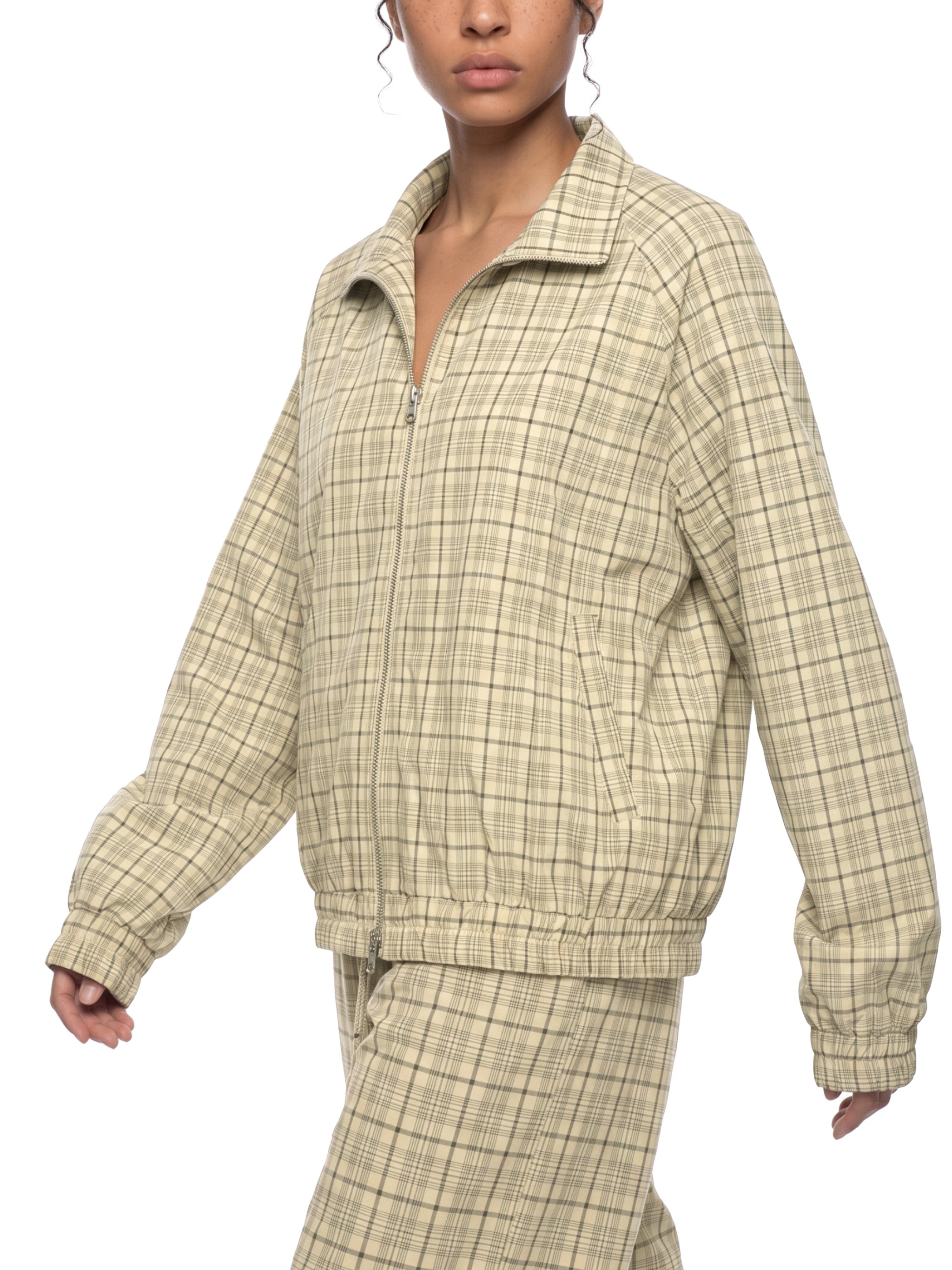 O | plaid full-zip track jacket