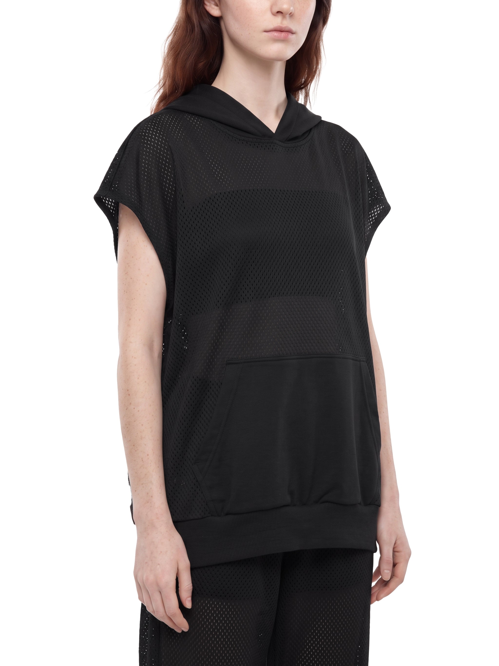 O | panel mesh sleeveless hoodie
