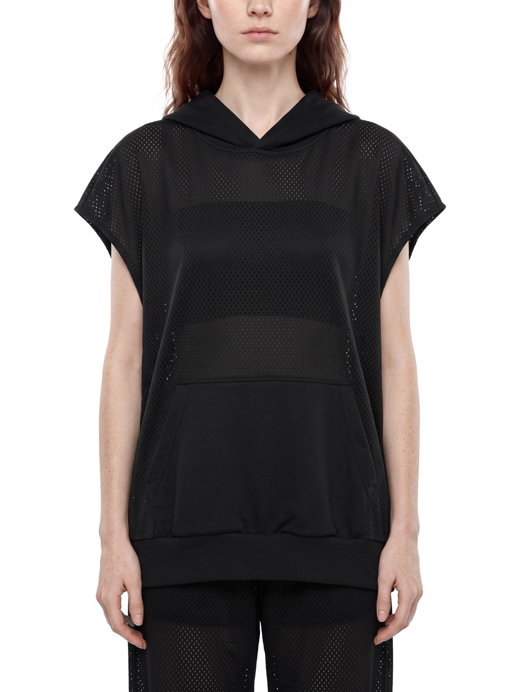 O | panel mesh sleeveless hoodie