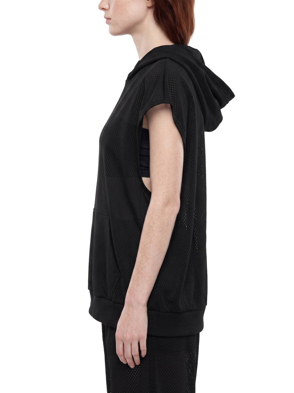 O | panel mesh sleeveless hoodie