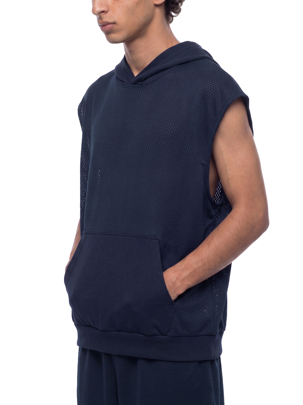 O | panel mesh sleeveless hoodie