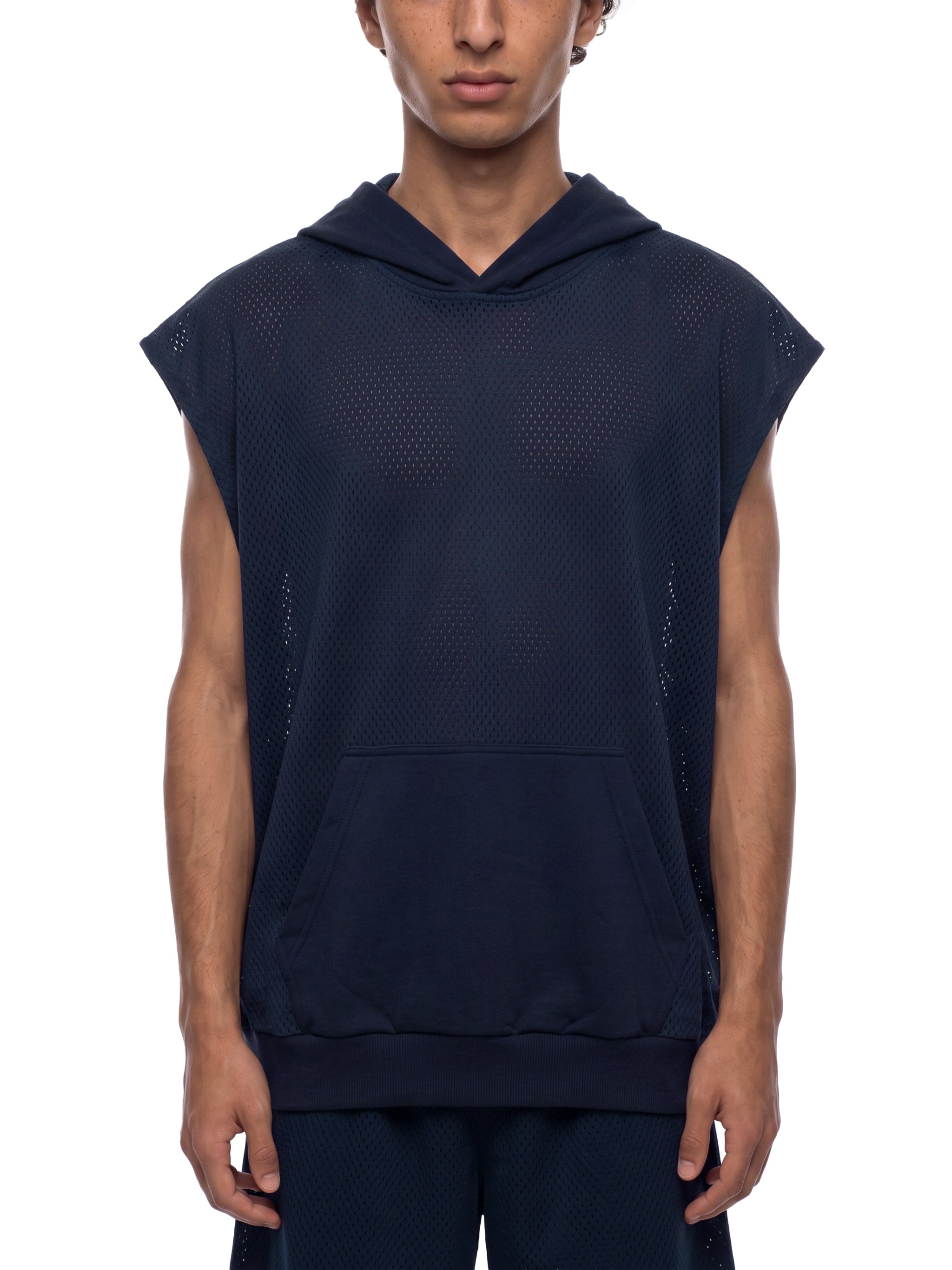 O | panel mesh sleeveless hoodie