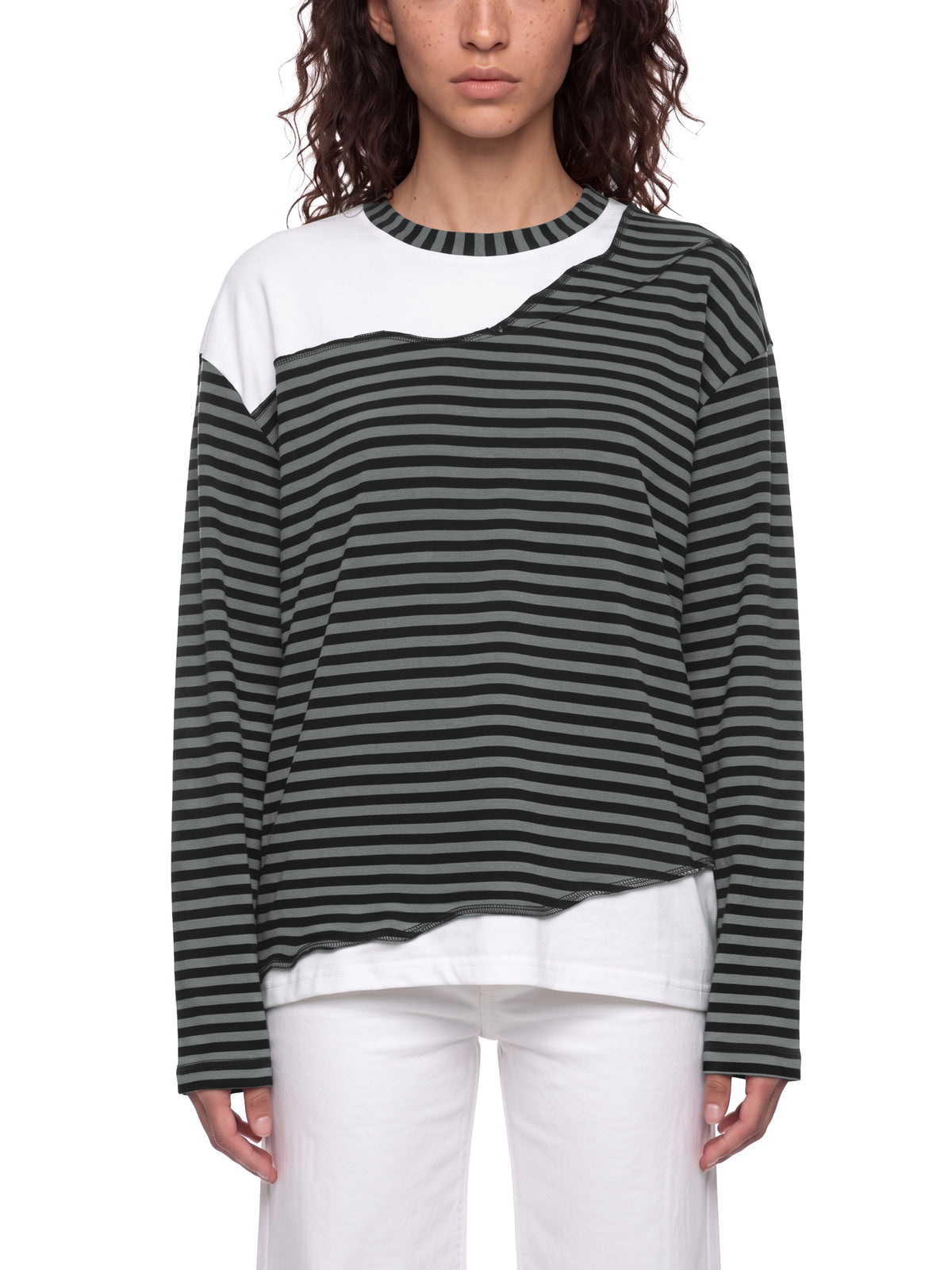 O | striped panel boxy long sleeve t-shirt