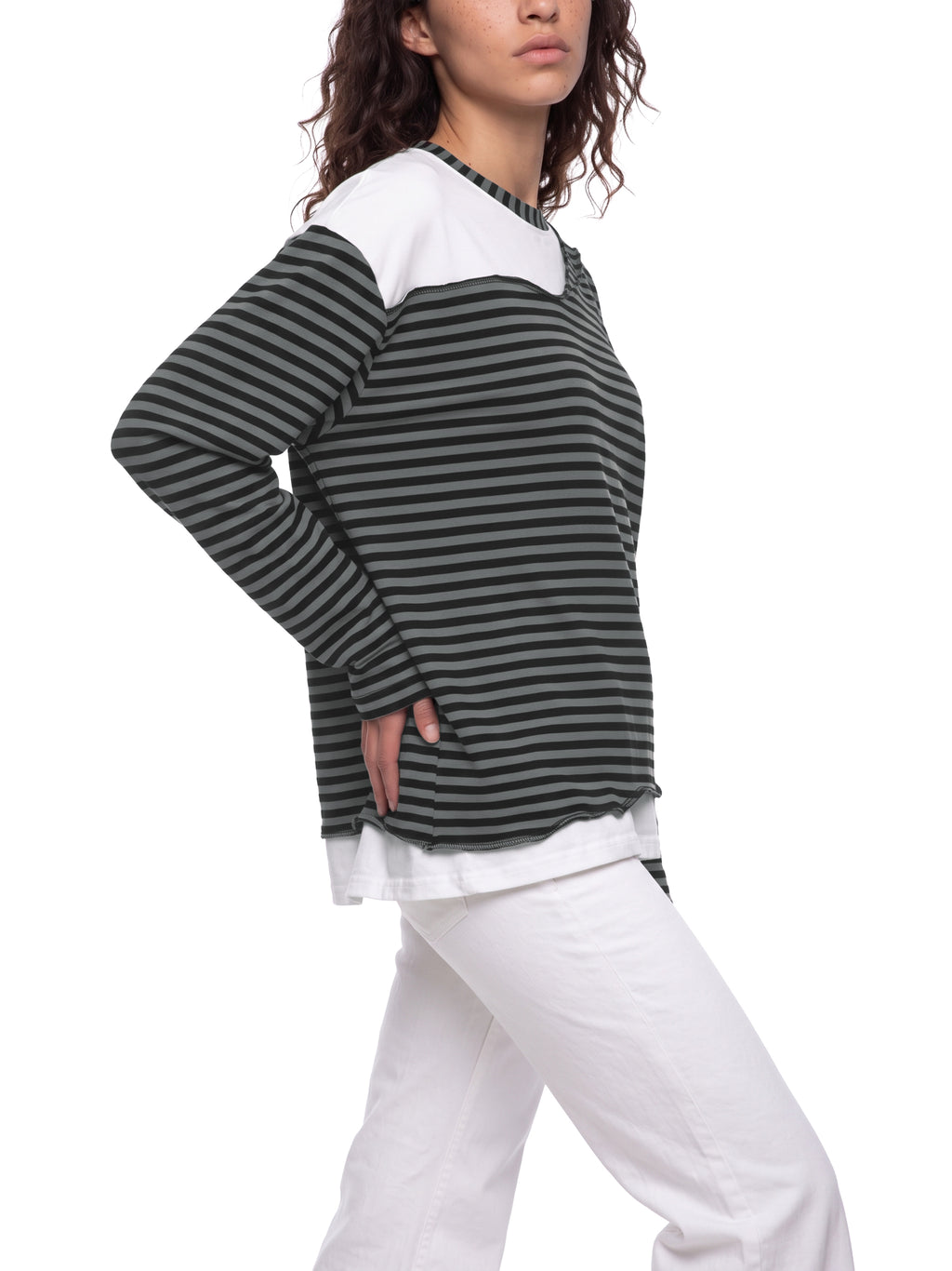 O | striped panel boxy long sleeve t-shirt