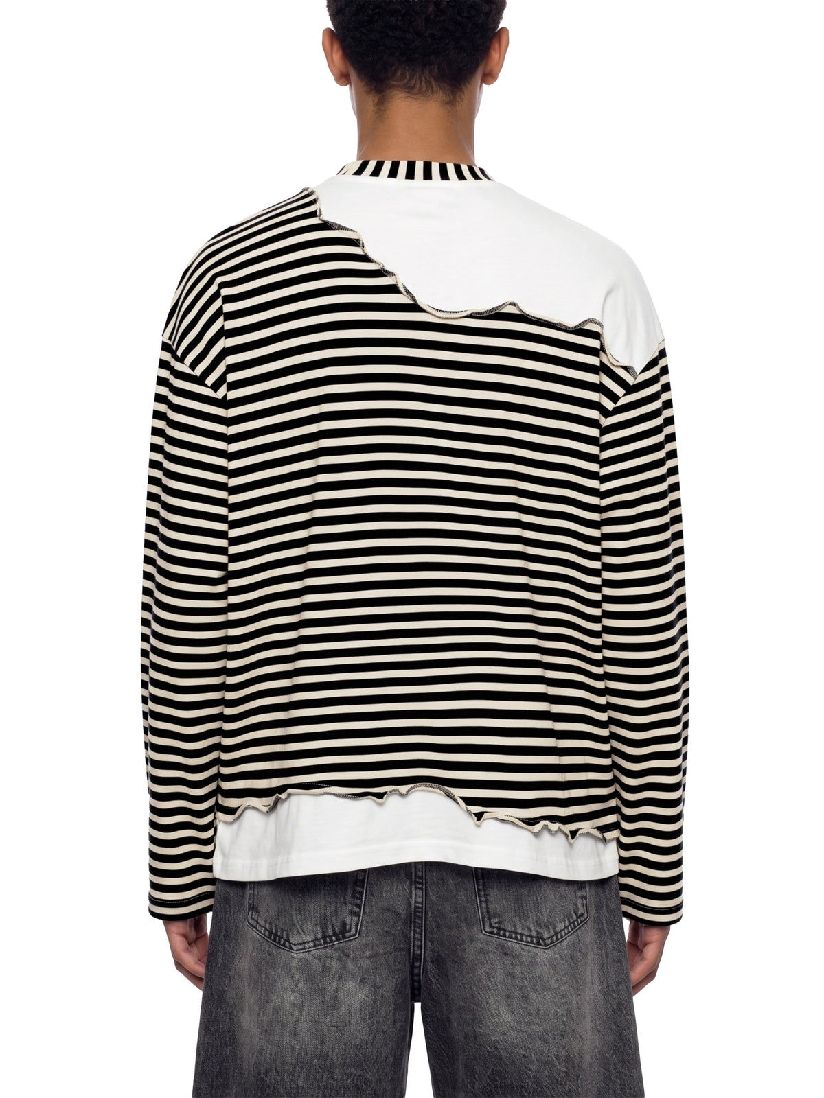 O | striped panel boxy long sleeve t-shirt