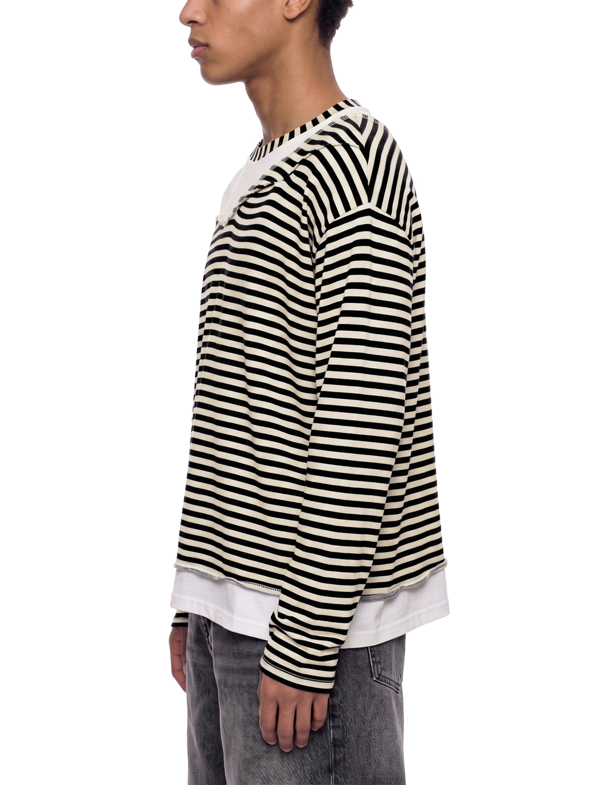 O | striped panel boxy long sleeve t-shirt