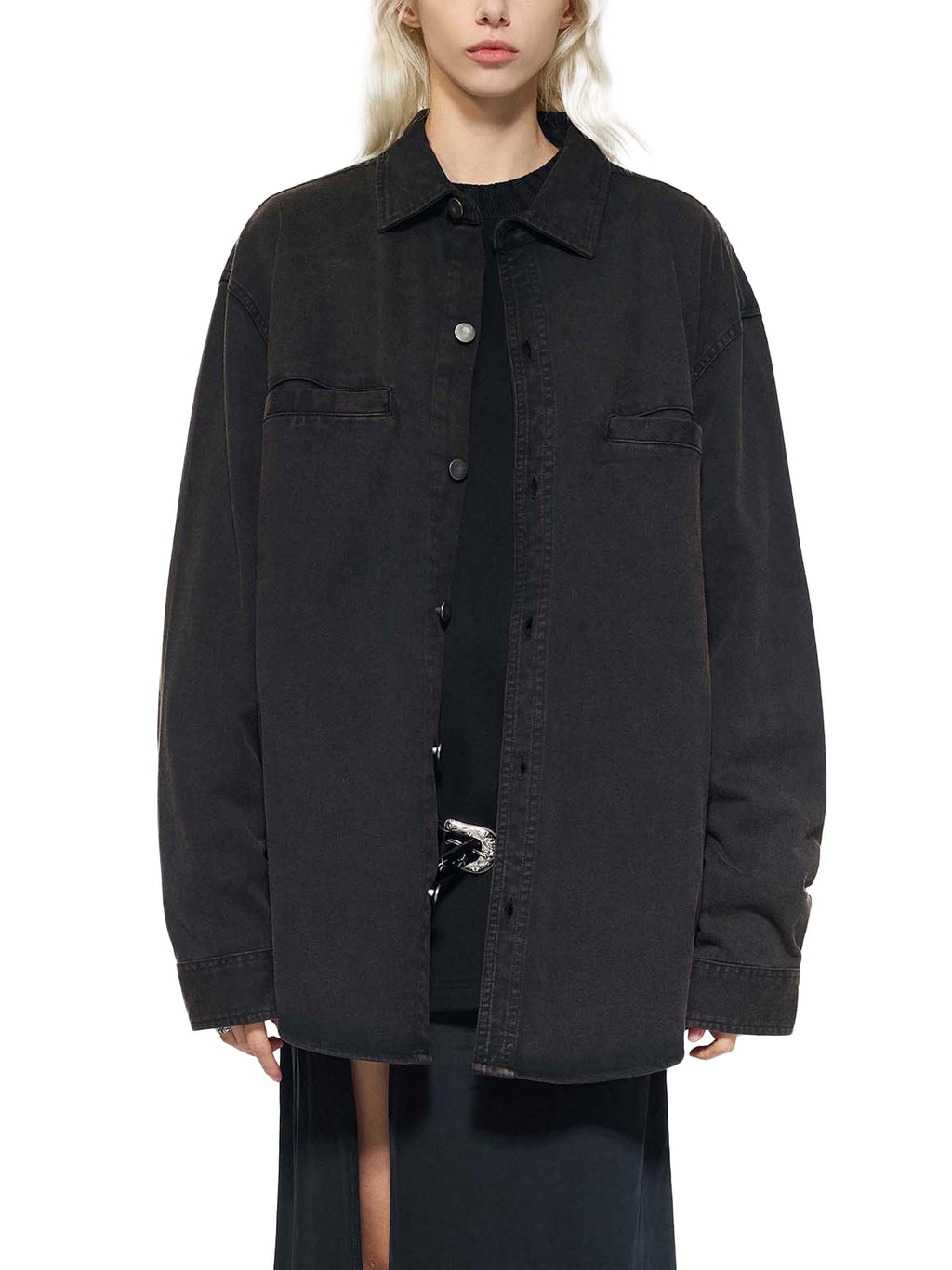 O | vintage-wash heavyweight denim jacket