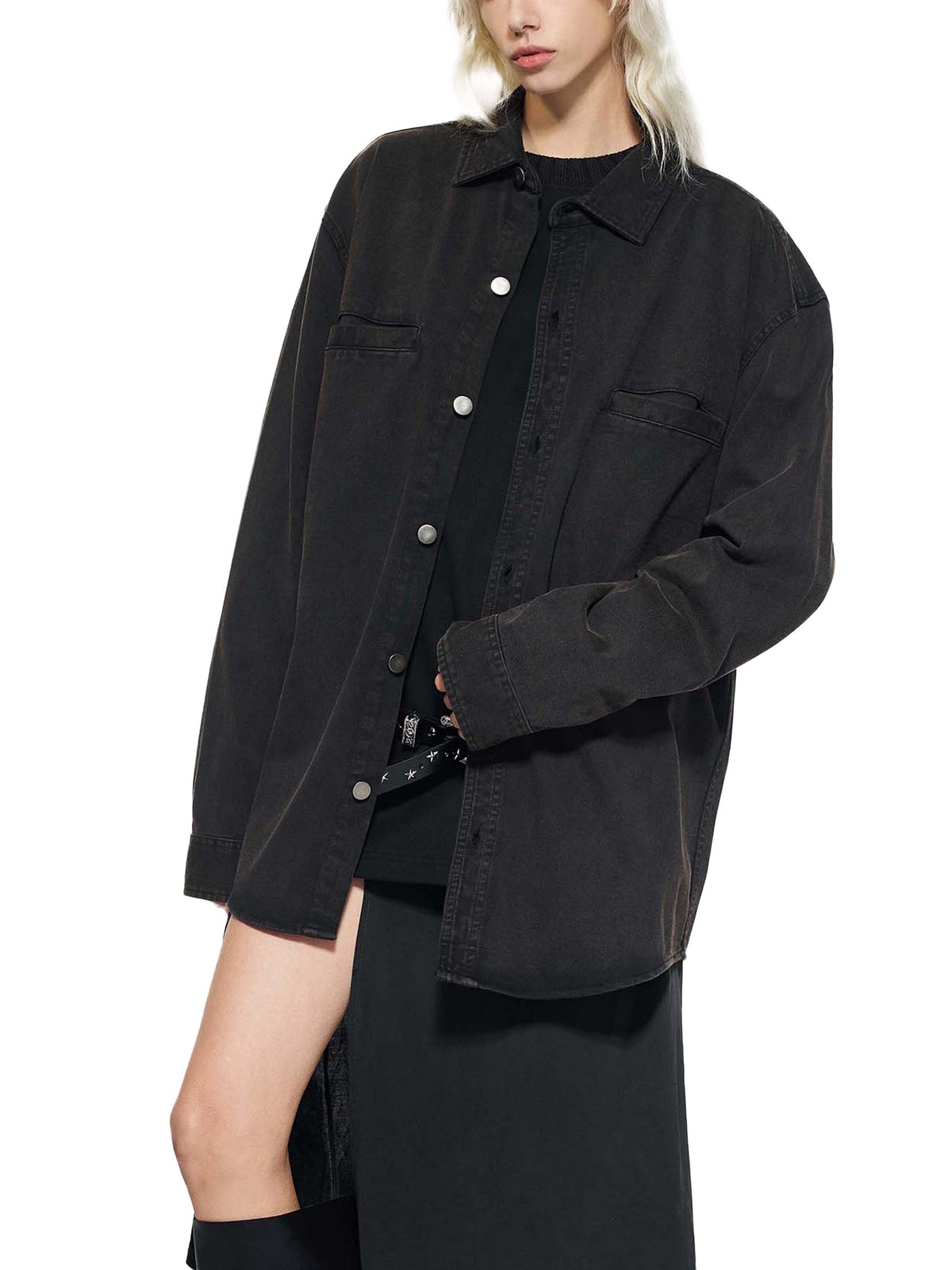 O | vintage-wash heavyweight denim jacket