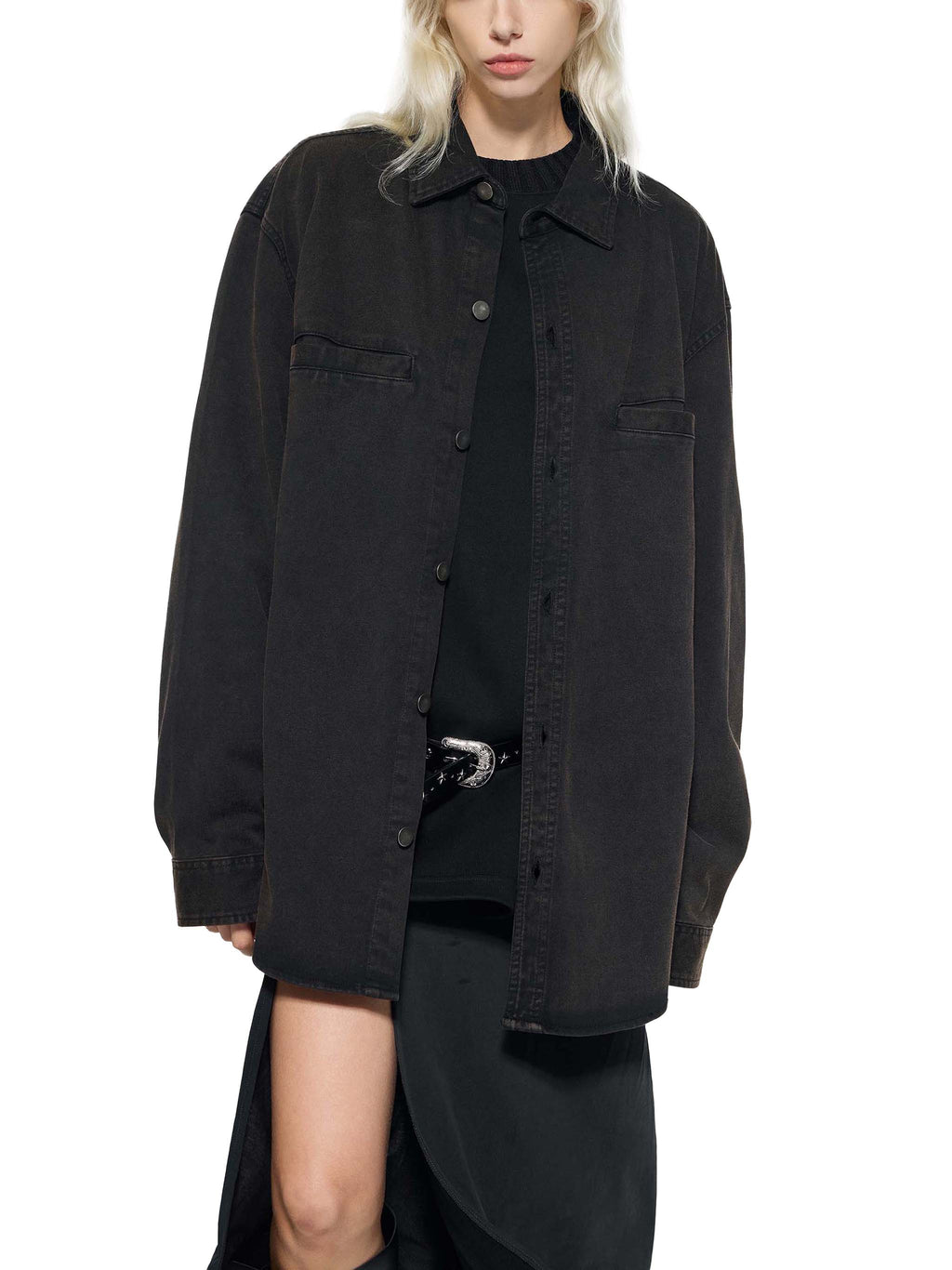 O | vintage-wash heavyweight denim jacket