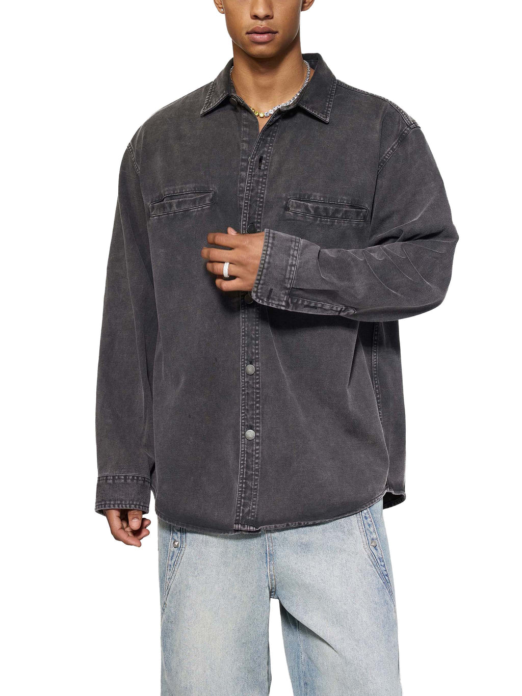 O | vintage-wash heavyweight denim jacket
