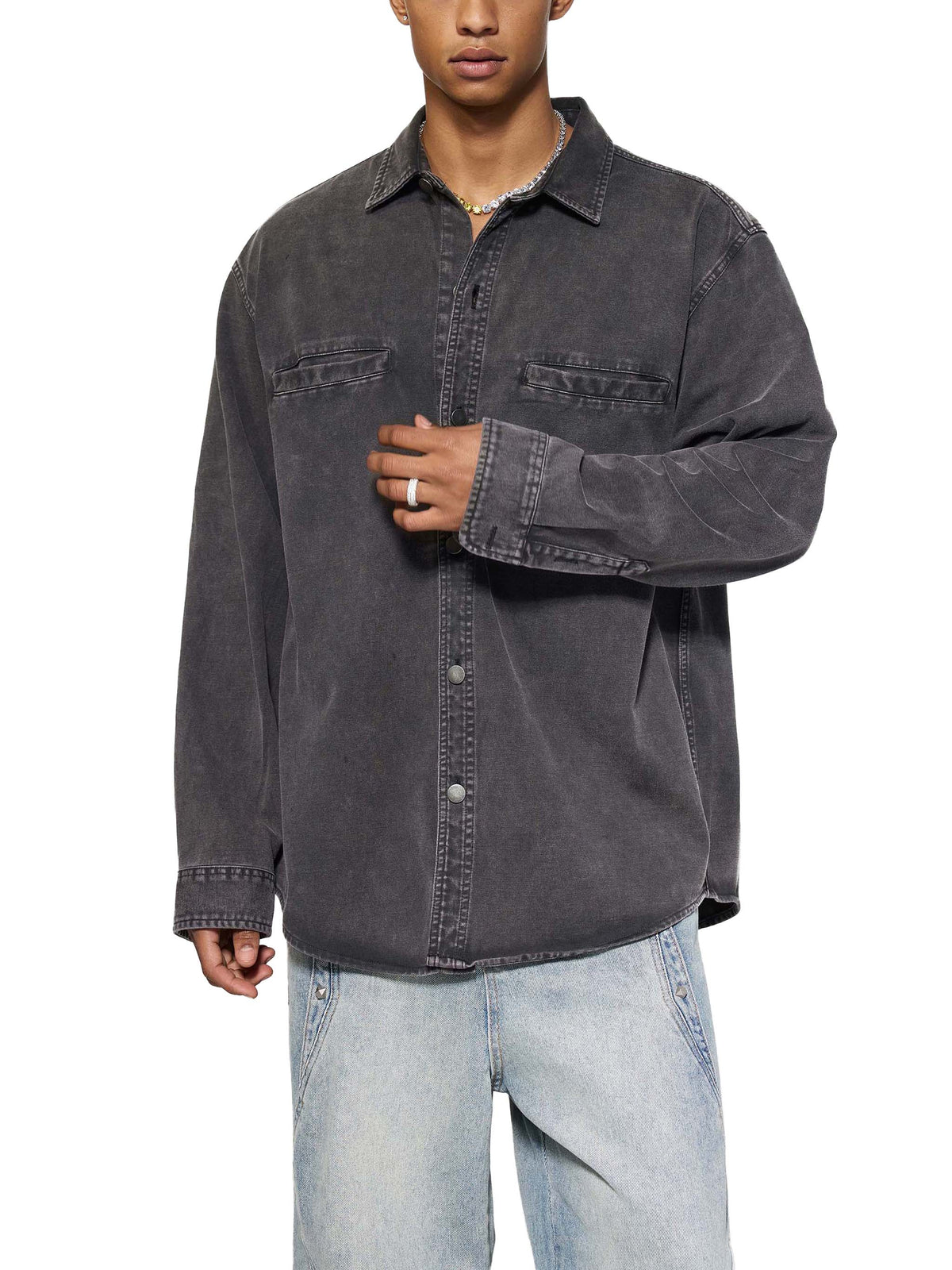 O | vintage-wash heavyweight denim jacket