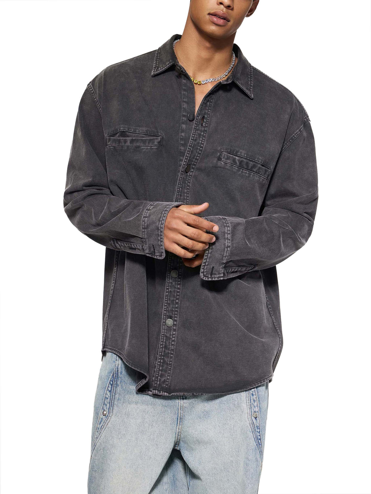O | vintage-wash heavyweight denim jacket