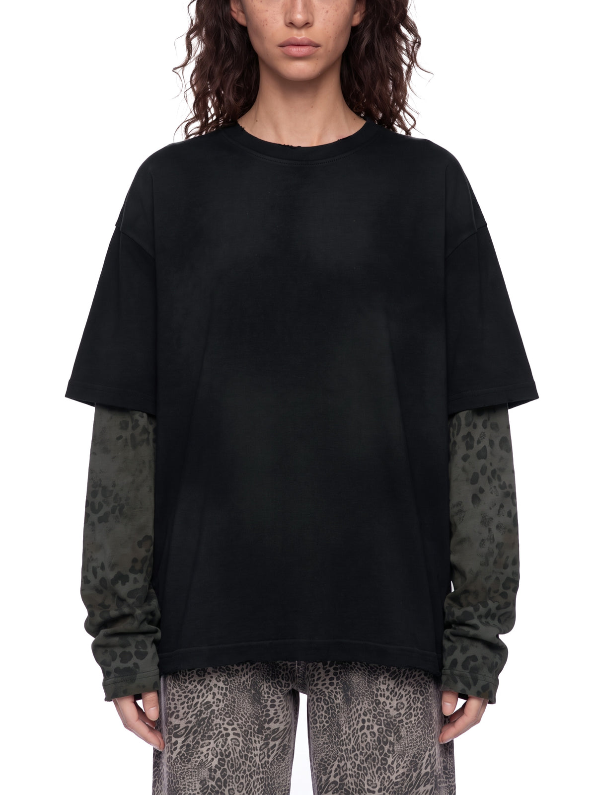 O | vintage wash leopard panelled layer t-shirt
