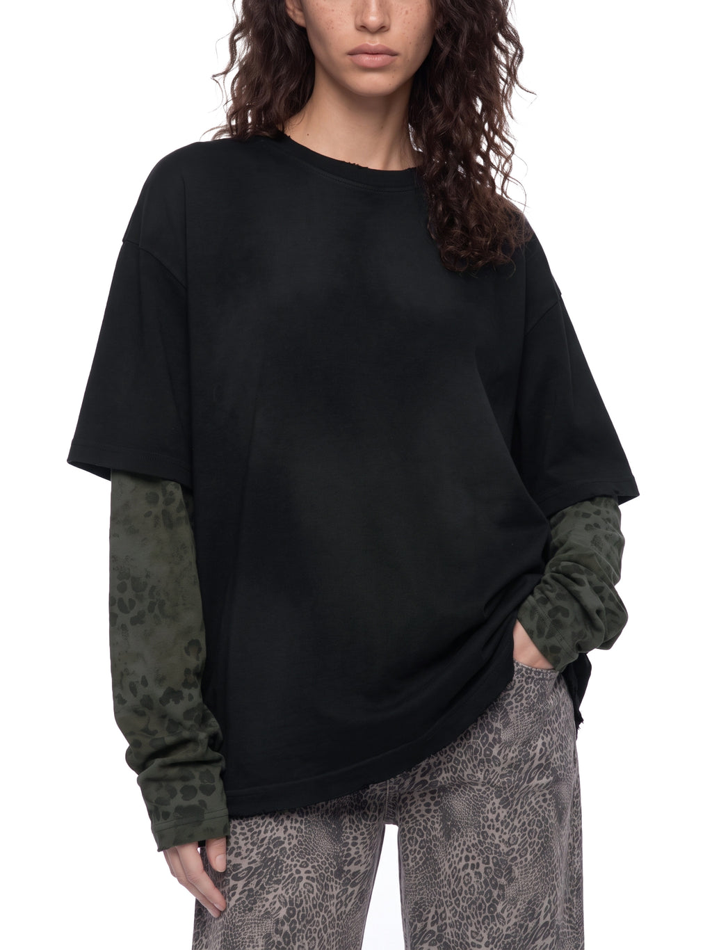 O | vintage wash leopard panelled layer t-shirt