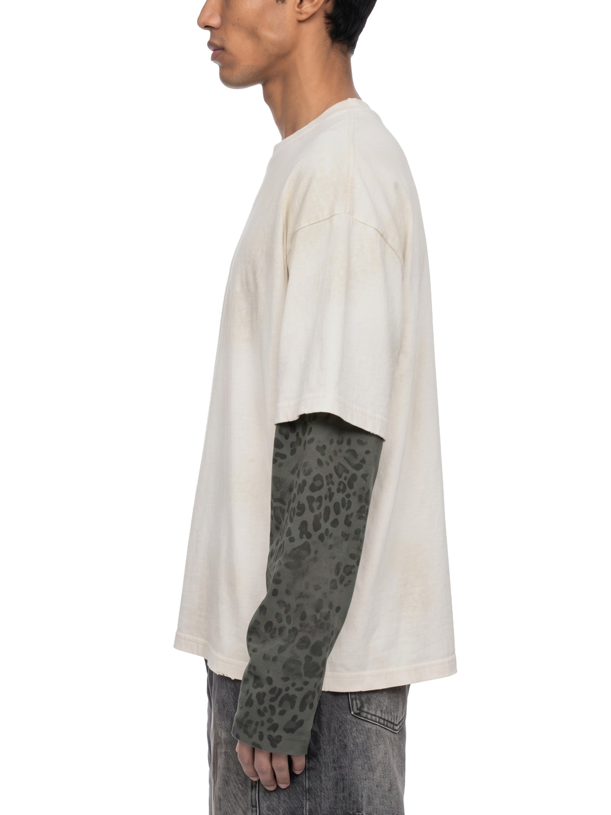 O | vintage wash leopard panelled layer t-shirt