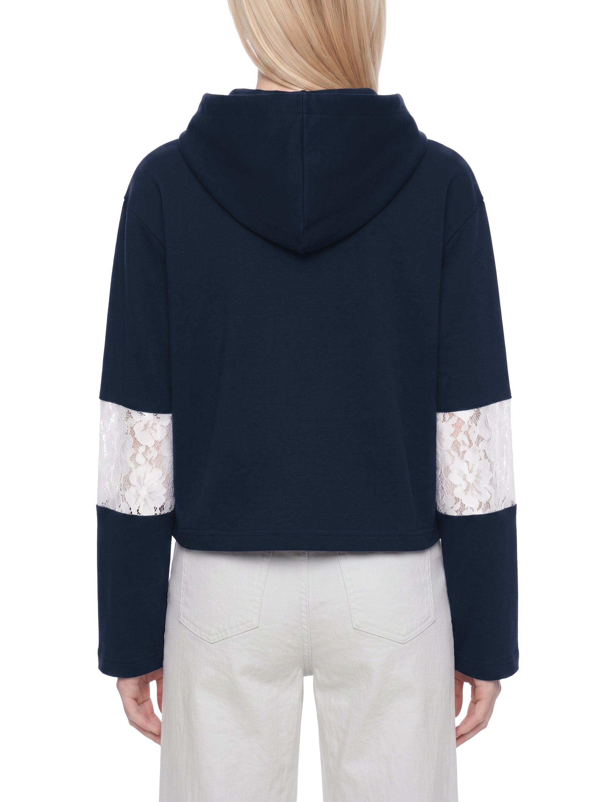 W | cropped lace-panel hoodie