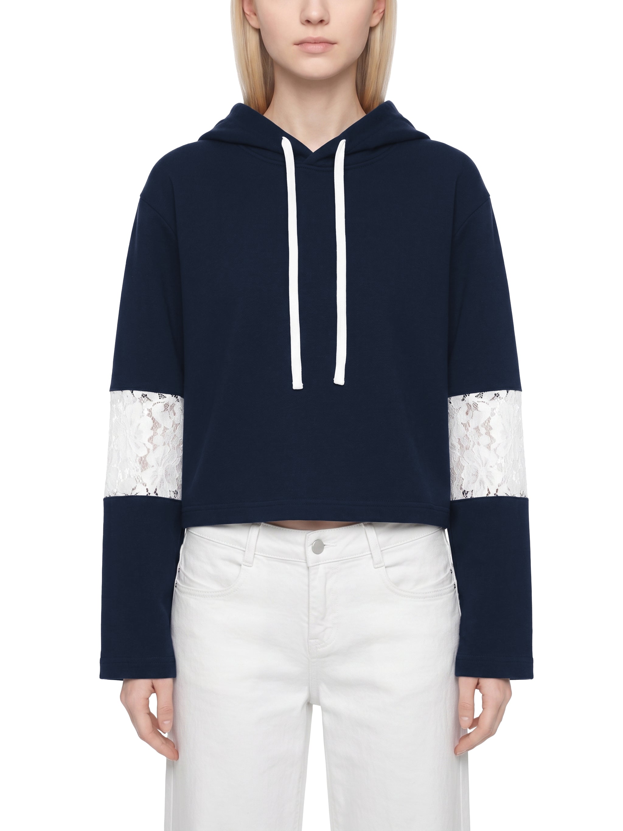 W | cropped lace-panel hoodie