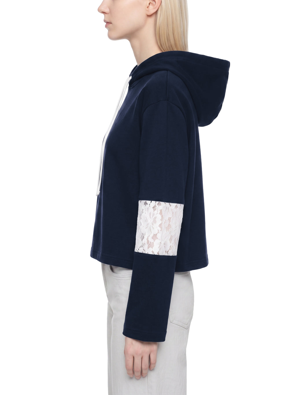 W | cropped lace-panel hoodie