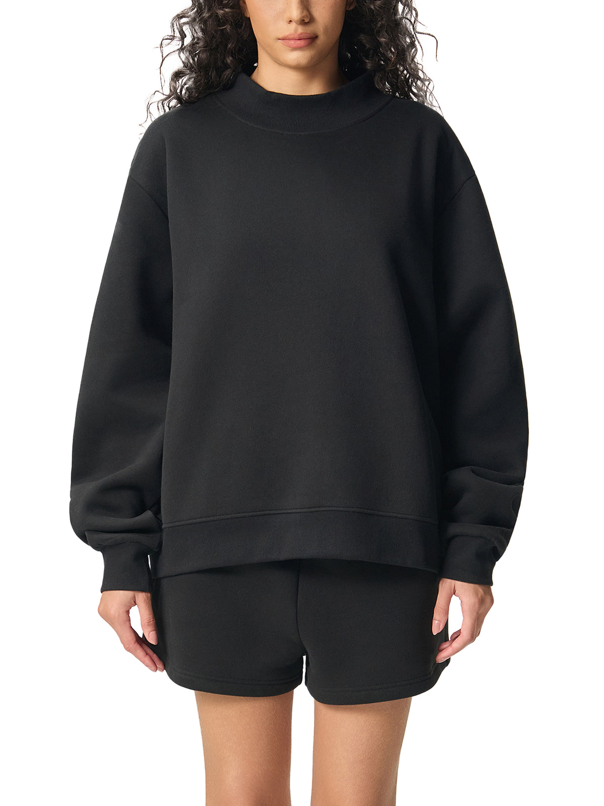 W | essential fleece mock-neck crew sweatshirt