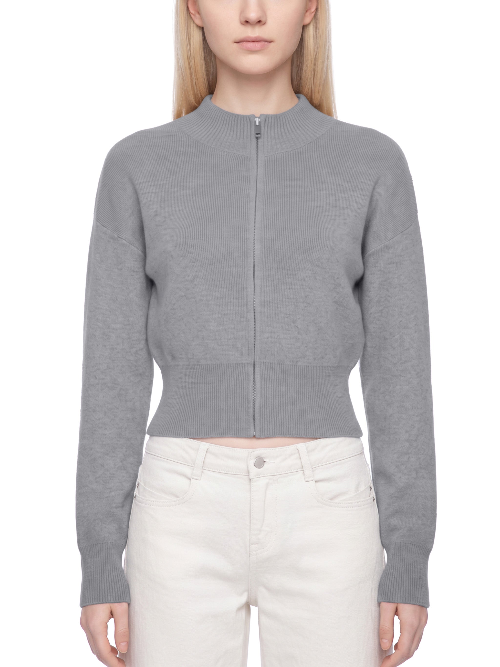 W | mock neck zip- up cardigan